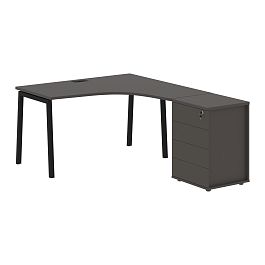 Стол эргономичный с тумбой ELCET 1318(R) Мокко/Черный 1360х1880х750 EDIS - Фото предпросмотра