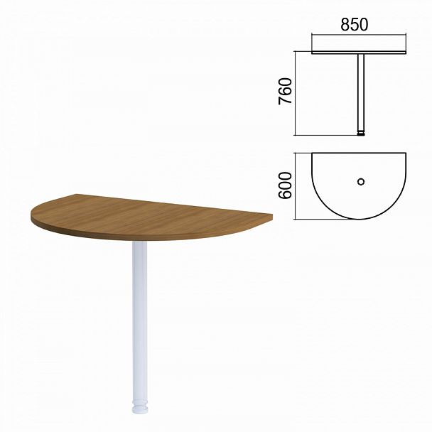 Стол приставной полукруг "Арго", 850х600 мм, БЕЗ ОПОРЫ, орех - Вид 1