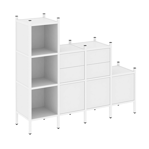 Loft Прямой стеллаж наборный VR.L-17 Белый бриллиант/Белый металл 1278*446*1458 - Вид 1