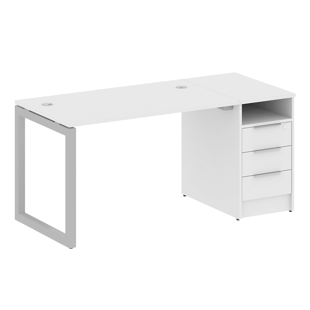 Metal System Quattro Р. ст. с тумбой на О-образном м/к 50БО.РС-СТП-1.2 Белый/Серый металл 1612*720*750 - Вид 1
