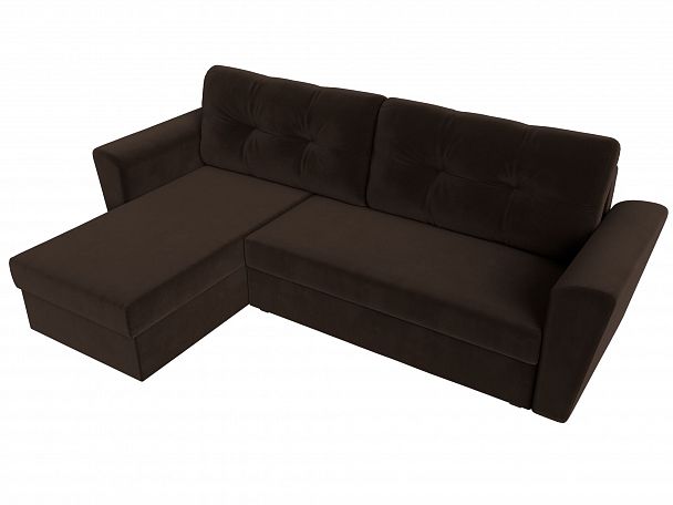 Угловой диван Амстердам Лайт левый (полностью микровельвет коричневый) - Вид 5
