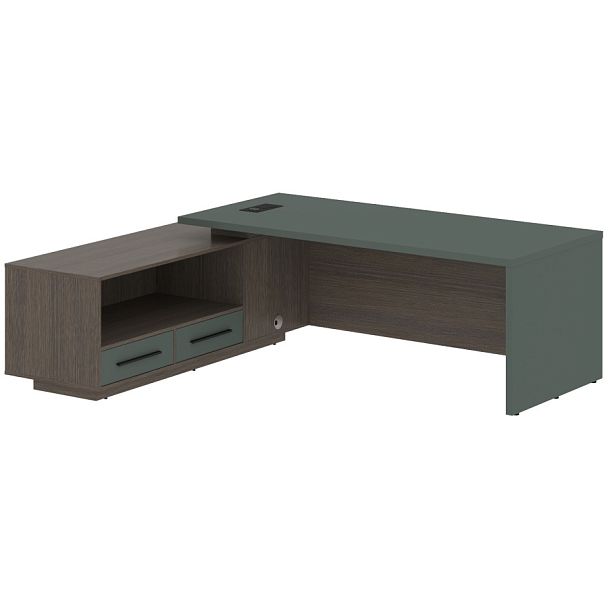 Стол руководителя с тумбой VCT 2319(L) Нефрит/Черный матовый/Дуб Сильвер 2300х1900х750 VELION - Вид 1