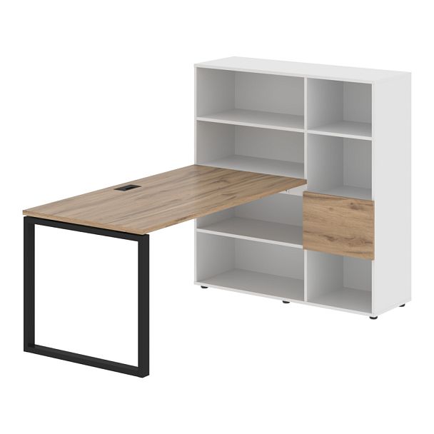 Стол-стеллаж EQRST 1215 Дуб Денвер светлый/Черный/Белый 1990х1250х1355 EDIS - Вид 1