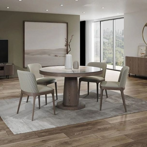 Стол круглый обеденный Bilbo (110+40), керамика глянцевая белая - Вид 4