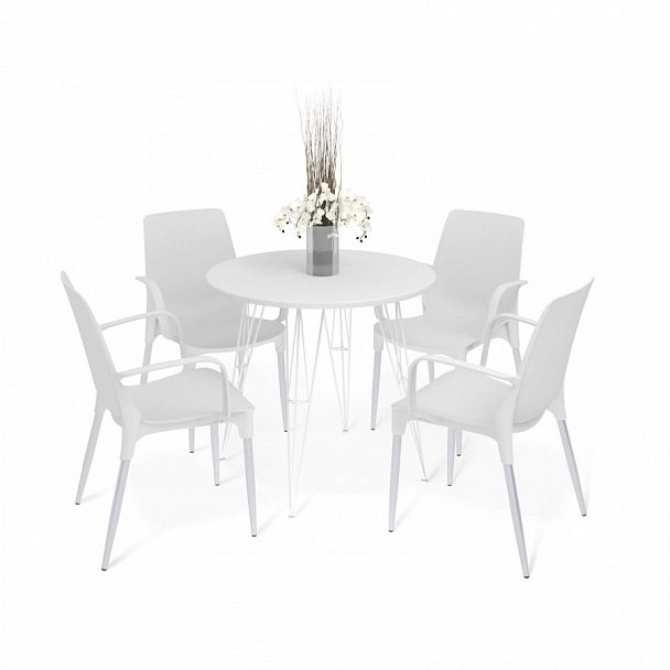 Обеденная группа Sheffilton SHT-DS199 белоснежная шагрень/хром лак/белый - Вид 1