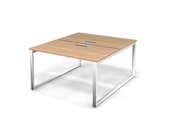 MATRIX 121S204-O Стол прямой двойной, пров-ик Merida (O-опоры) 1380х1590х775 Швейцарский вяз/Белый - Вид 1