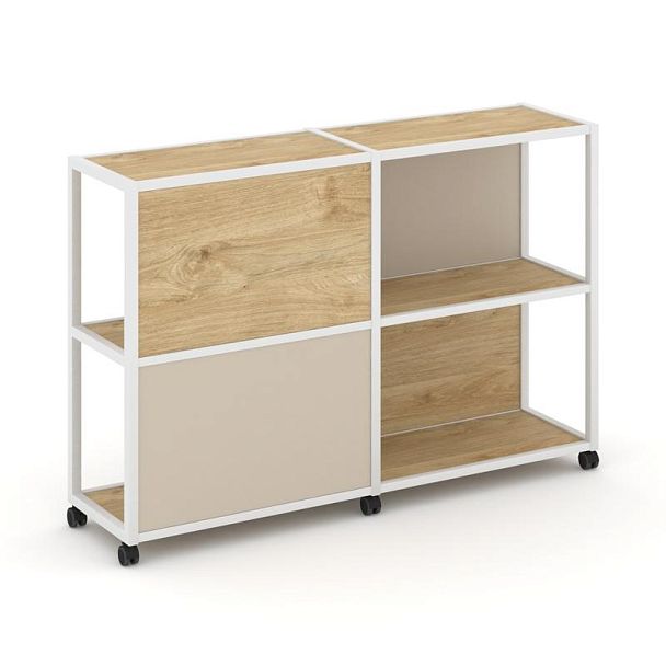 Shelf Mobile Стеллаж 3 уровня 2 секции VR.LT-STK-314.06 Тиквуд Светлый/Металл Белый/W-04 1170*400*1046 - Вид 1