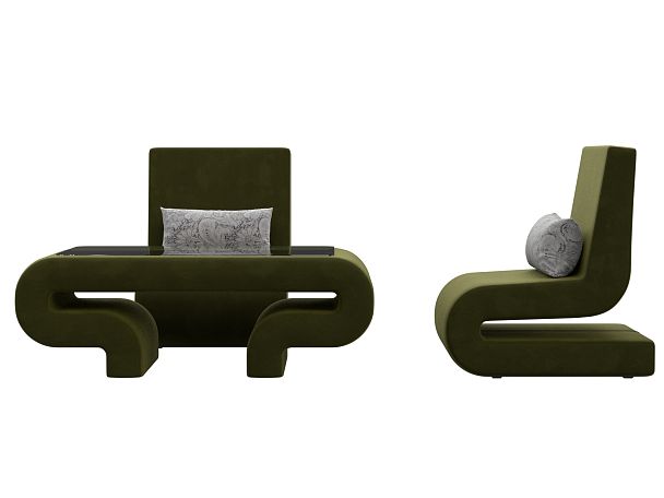 Волна набор 3 - стол, 2 кресла (полностью микровельвет зеленый) - Вид 2