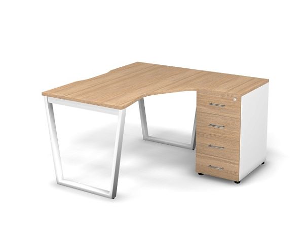 MATRIX 121S150-V Стол эгоном. с тумбой R, пров-ик вырезной (V-опоры) 1380х1380х775 Швейц-й вяз/Белый - Вид 1