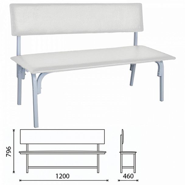 Банкетка со спинкой "Астрид", 1200х470х796 мм, каркас светло-серый, кожзам светло-серый - Вид 1