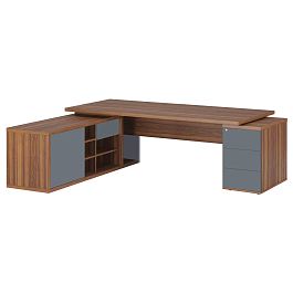 Стол рабочий на креденции и тумбе левый Zion 222x208x74 орех селект - Фото предпросмотра