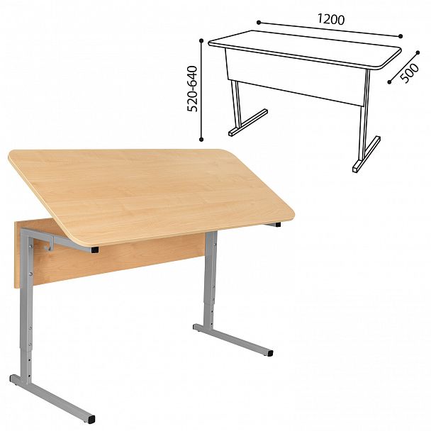 Стол-парта СУТ.55-01, 2-местный, регулируемый угол, 1200х500х520-640 мм, серый каркас, ЛДСП клён, гр.2-4 - Вид 4