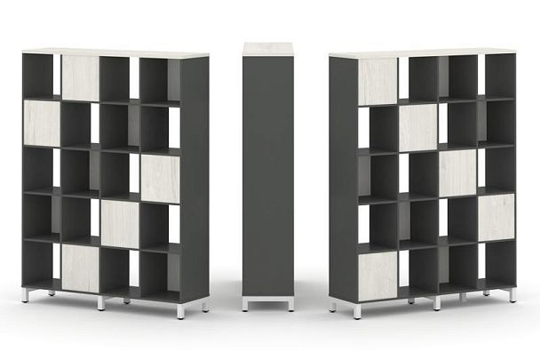 Style Project Набор стеллажа 2-х сторон., 5 яр. SN.NSD-541 Антрацит/Дуб Наварра/Металл Белый 1488*40 - Вид 1