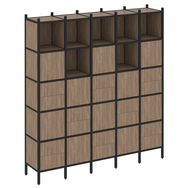 Loft Прямой стеллаж наборный VR.L-10 Дуб аризона/Чёрный металл 2110*446*2280 - Вид 1