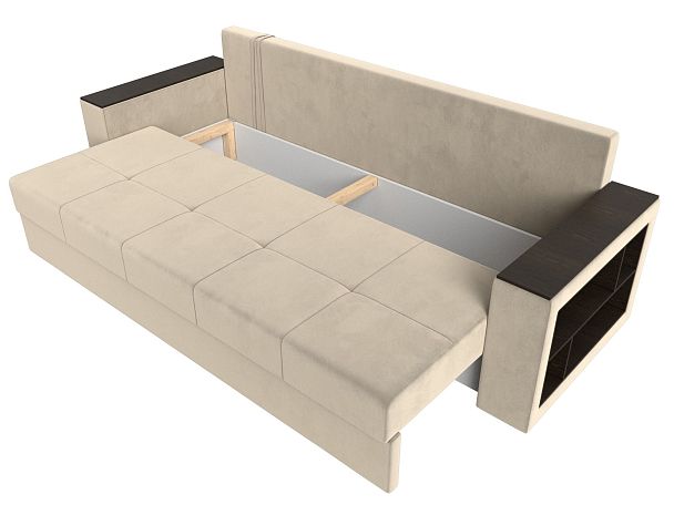 Диван прямой Дубай Лайт полки справа (полностью микровельвет бежевый) - Вид 7