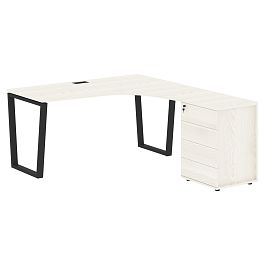 Стол эргономичный с тумбой EVCET 1518(R) Ясень Траун/Черный 1560х1880х750 EDIS - Фото предпросмотра