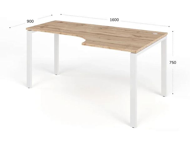 TANDEM RTD077-MK-160R-V Стол угловой на металлокаркасе правый 1600х900х750 Вотан/Белый - Вид 2