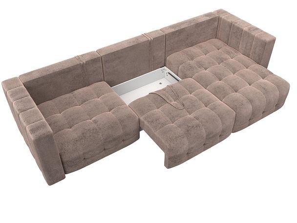 Диван угловой Лига-052 НПБ Лонг угол универсальный Велюр бежевый - Вид 7