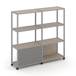 Shelf Mobile Стеллаж 4 уровня 2 секции VR.LT-STK-413.08 Дуб Аттик/Металл Серый/W-11 1570*400*1523 - Фото предпросмотра