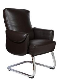 Кресло офисное / Ritz CF / коричневая кожа /алюминиевая база - Фото предпросмотра