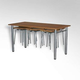 Стол обеденный 6-ти местый на металлокаркасе с навесами под табурет ЛДСП 22  мм - Фото предпросмотра