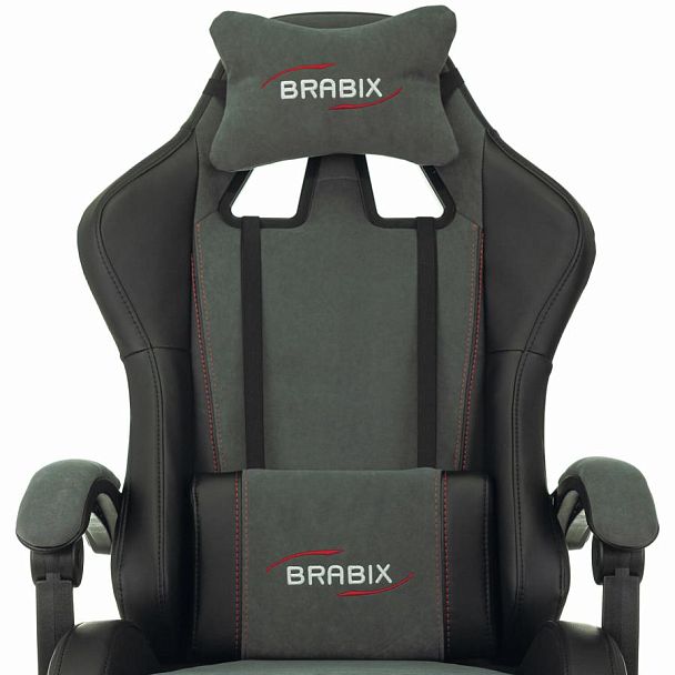 Кресло компьютерное BRABIX "Striker GM-121", синхромеханизм, 2 подушки, экокожа/велюр, черное/серое, 532961 - Вид 11