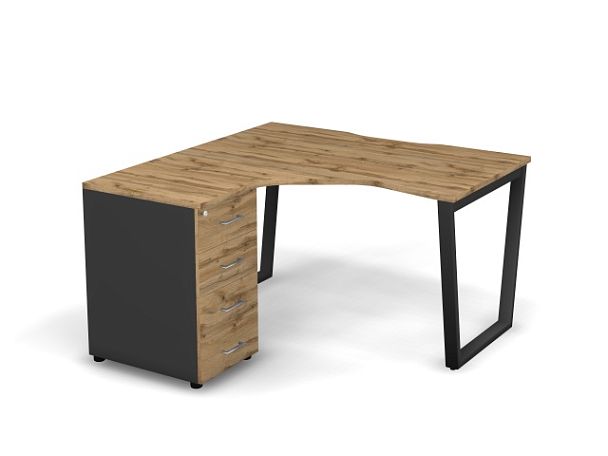 MATRIX 121S130-V Стол эгоном. с тумбой L, пров. вырез. (V-опоры) 1380х1380х775 Дуб Крафт/Темно-серый - Вид 1