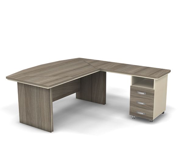 Стол руководителя с тумбой с вставкой L,R 1600 Берлин Дрифтвуд СРТ.В 16-200 - Вид 1
