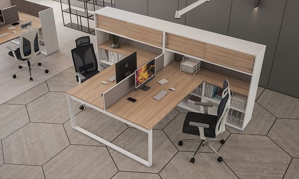 Рабочая станция Allegro 1600х1438х750  / профиль О-образный: 70х20 белый; лючок: серебро; столешница: белый - Вид 8