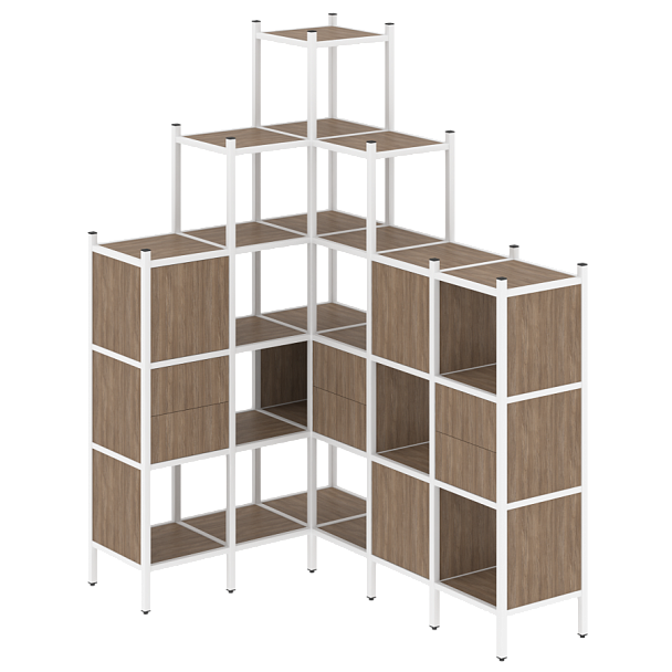 Loft Угловой внутренний стеллаж наборный VR.L-43 Дуб аризона/Белый металл 1278*1694*2280 - Вид 1