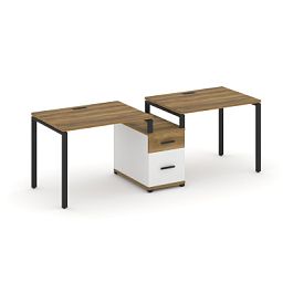 Concept Рабочая станция 2 места с 1 опорной тумбой CN.ORS-305 W Сандал Янтарный/Белый Бриллиант/Металл Черный 2272*720*750 - Фото предпросмотра