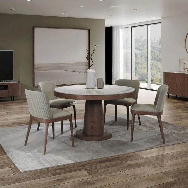 Стол круглый обеденный Bilbo (110+40), керамика матовая белая - Вид 1