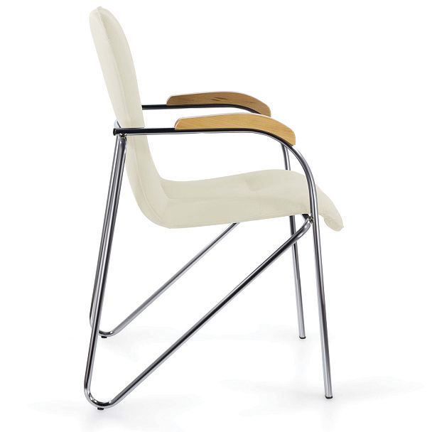 Кресло BRABIX "Samba CF-103", хром каркас, накладки "бук", кожзам бежевый, собрано, 532757, стопируемый - Вид 4