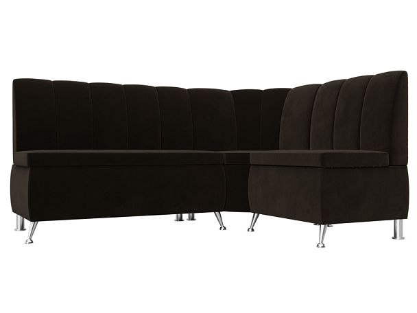 Кухонный угловой диван Кантри правый (полностью микровельвет коричневый) - Вид 1