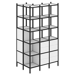 Loft Угловой внешний стеллаж наборный VR.L-54 Белый бриллиант/Чёрный металл 862*1278*2280 - Фото предпросмотра