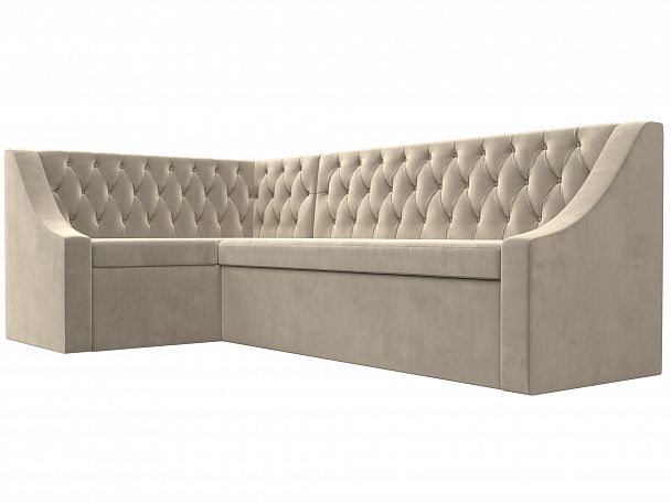 Кухонный угловой диван Мерлин левый (полностью микровельвет бежевый) - Вид 3