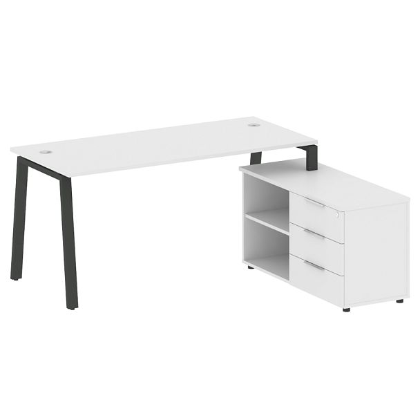 Metal System Р. ст. с тумбой на А-образном м/к БА.РС-СТС-2.4 (R) Белый/Антрацит металл 1700*1520*750 - Вид 1