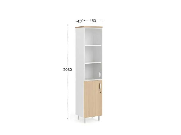 БЕРЛИН / BERLIN Шкаф комби-ый, стекло в раме 5 уровней правый 450х430х2080 Акация/Белый - Вид 2