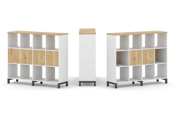 Стайл Проджект Набор стеллажа 1 сторон., 3 яр. SN.NS-341 Белый/Тиквуд Светлый/Металл Антрацит 1488*4 - Вид 1