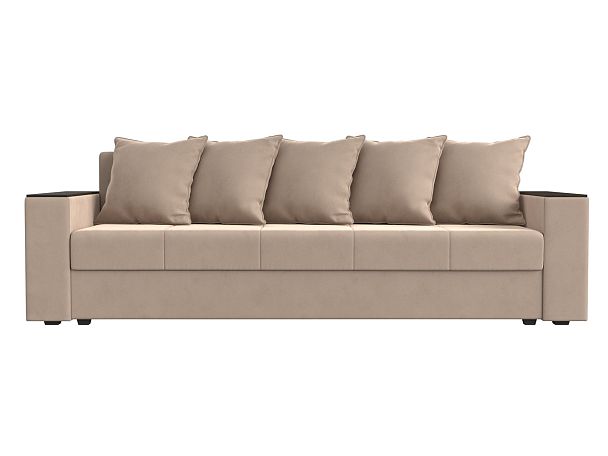 Диван прямой Дубай Лайт полки слева (полностью велюр бежевый) - Вид 2