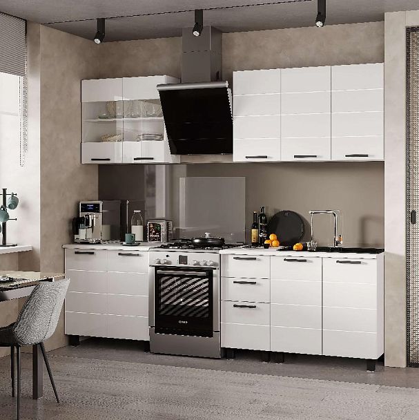 Кухня 2,0м "Дина" белый/белый глянец МДФ - Вид 1