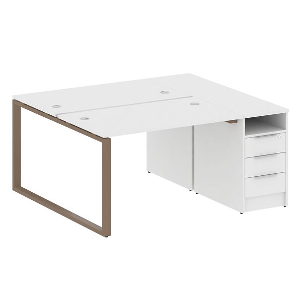 Metal System Р. ст. с тумбой на О-образном м/к БО.РС-СТП-2.2 Белый/Мокко металл 1612*1475*750 - Вид 1