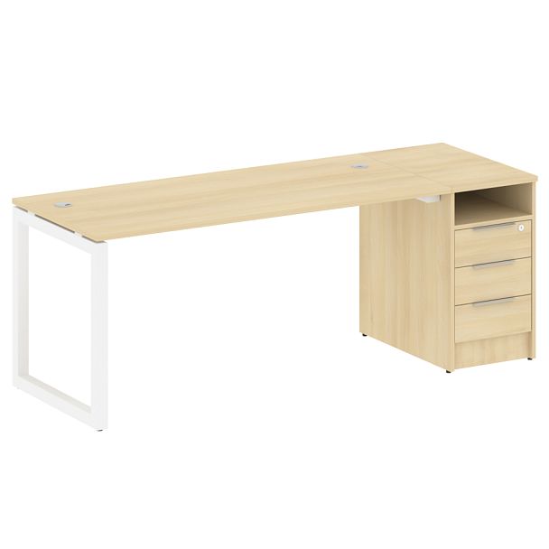 Metal System Quattro Р. ст. с тумбой на О-образном м/к 50БО.РС-СТП-1.4 Акация/Белый металл 2012*720*750 - Вид 1