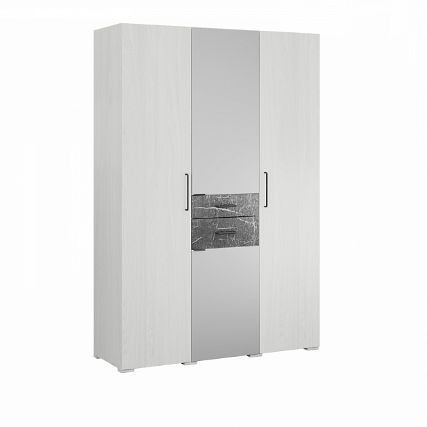 Спальня Теана шкаф 3-хств. ясень анкор светлый/МДФ мрамор дарк - Вид 1