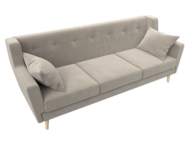 Прямой диван Брайтон 3 (полностью микровельвет бежевый) - Вид 5