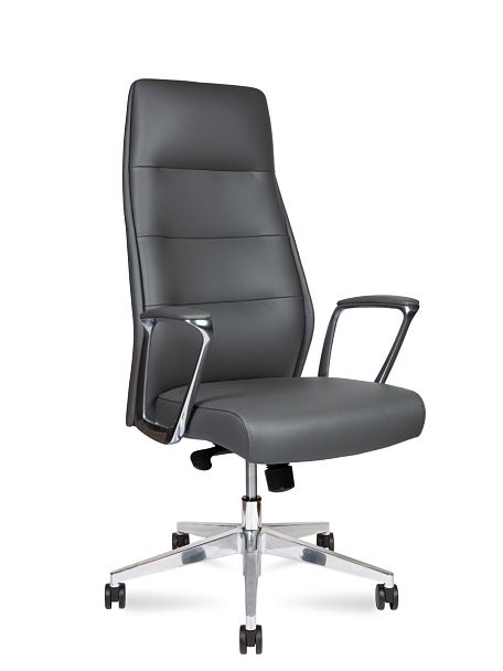 Кресло офисное / Nancy grey / алюминиевая  база / серая экокожа - Вид 1