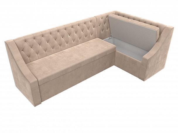 Кухонный угловой диван Мерлин правый (полностью велюр бежевый) - Вид 6