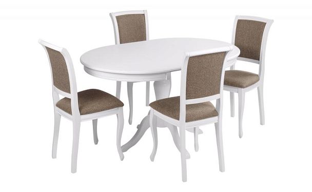 Обеденная группа стол Элат D90(130)х90х76 Белый и 4 стула Арктос Белый/Коричневая рогожка - Вид 1