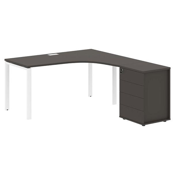 Стол эргономичный с тумбой EUCET 1518(R) Мокко/Белый 1560х1880х750 EDIS - Вид 1