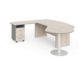 БЕРЛИН / BERLIN Стол руководителя L угловой с брифингом и тумбой 3 ящика 2150х2000х760 Акация/Серый - Фото предпросмотра